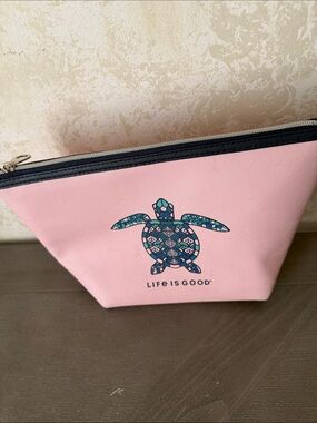 Life Is Good Pink Turtle Makeup Bag